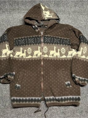Wool Full Zip Alpaca Hoodie Jacket Chocolate Brown Native Ecuador Natural Fibers